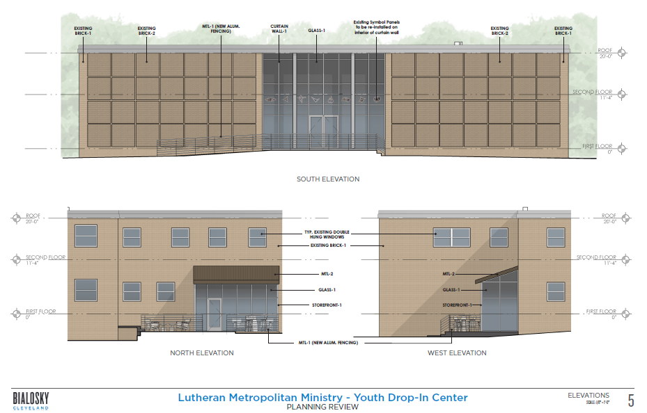 LMM Youth Drop In Center Front elevations of the building